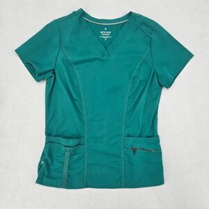 Beyond Scrubs SMALL V-Neck Scrub Top Women Green Utility Pocket Professional